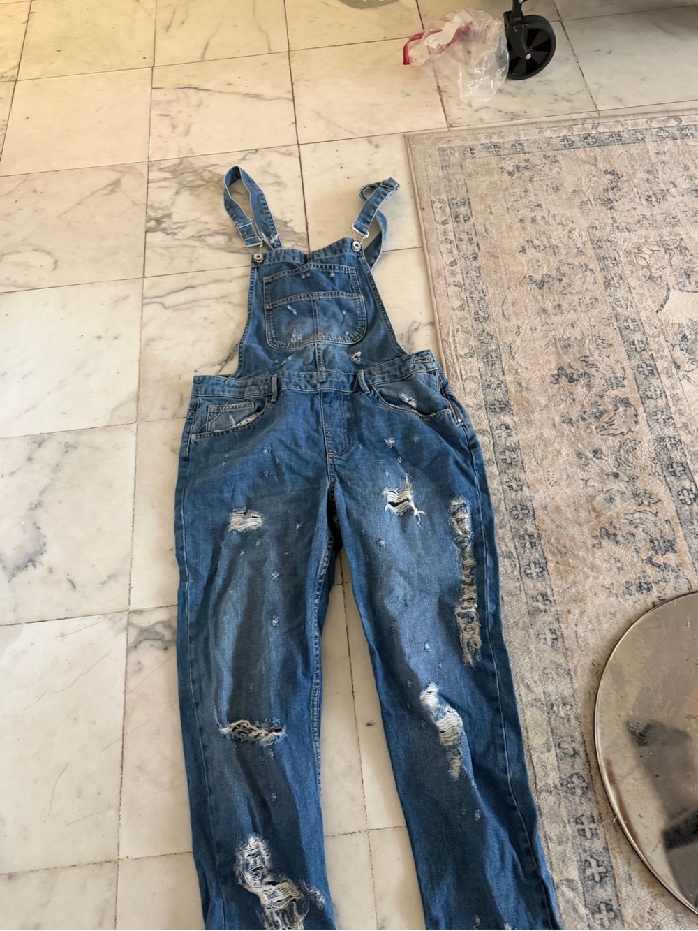 Zara Distressed Blue Denim Overalls - Men's Relaxed Fit